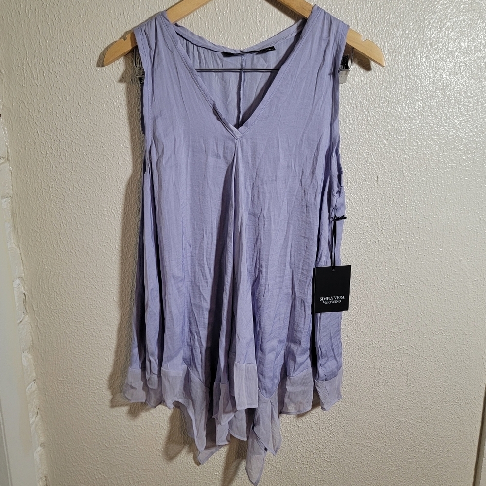 NWT Simply Vera Wang Handkerchief Hem Satin Tunic sz L Lavender Artsy Lagenlook